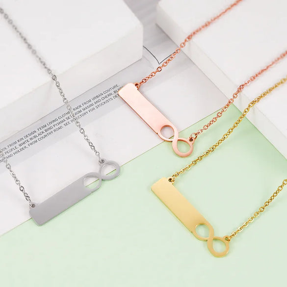 Wholesale Jewelry Simple Style Customization Laser Engraving Solid Color Stainless Steel 18K Gold Plated Plating Pendant Necklace Cable Chain