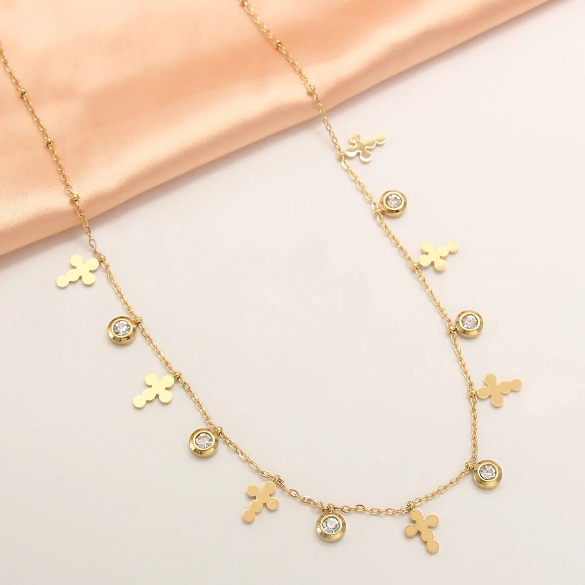 Wholesale Simple Style Solid Color Stainless Steel Plating Inlay Gold Plated Zircon Necklace