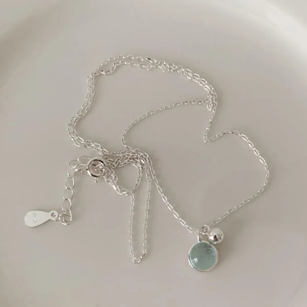 Wholesale Simple Style Solid Color Sterling Silver Crystal Pendant Necklace