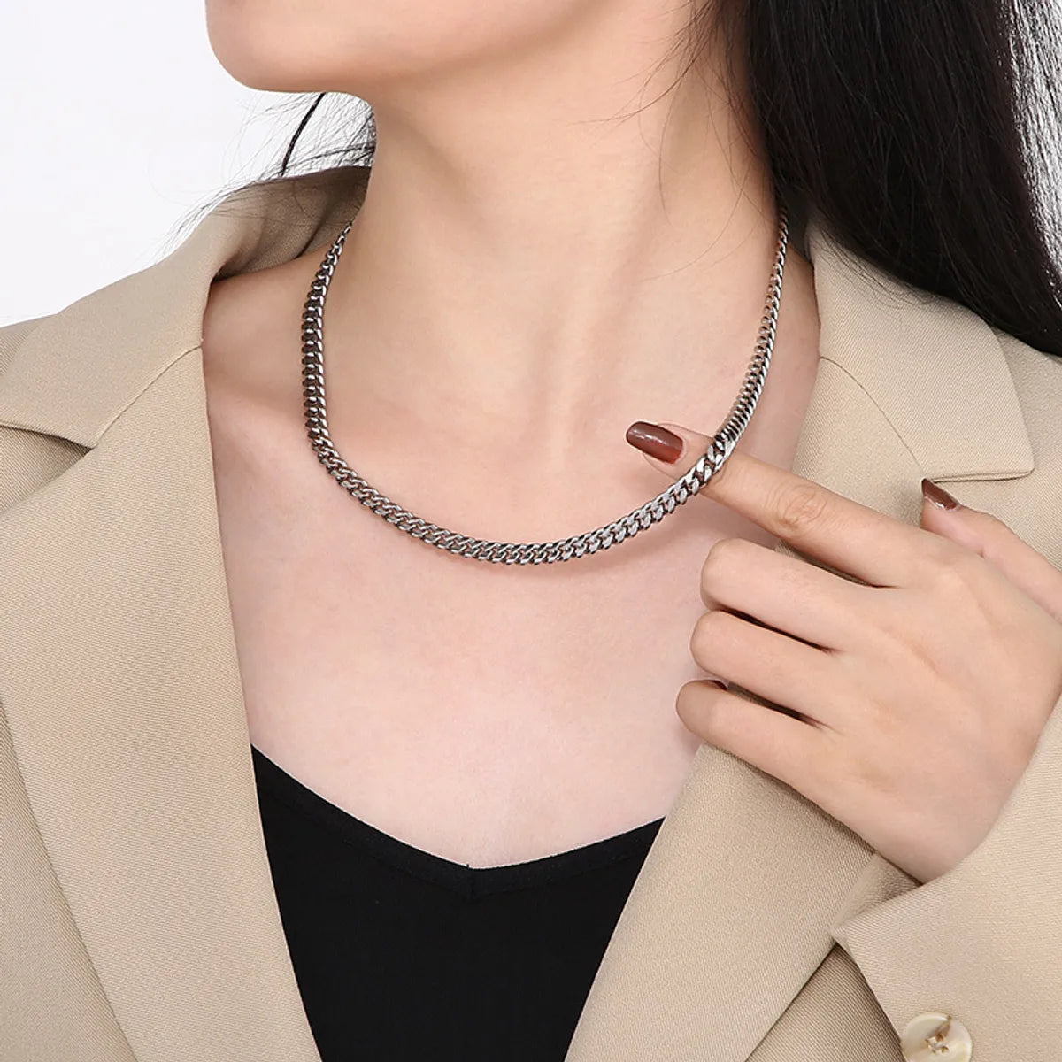 Wholesale Simple Style Solid Color Titanium Steel Chain Necklace