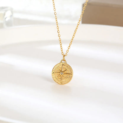 Wholesale Simple Style Solid Color Titanium Steel Inlay Zircon Pendant Necklace