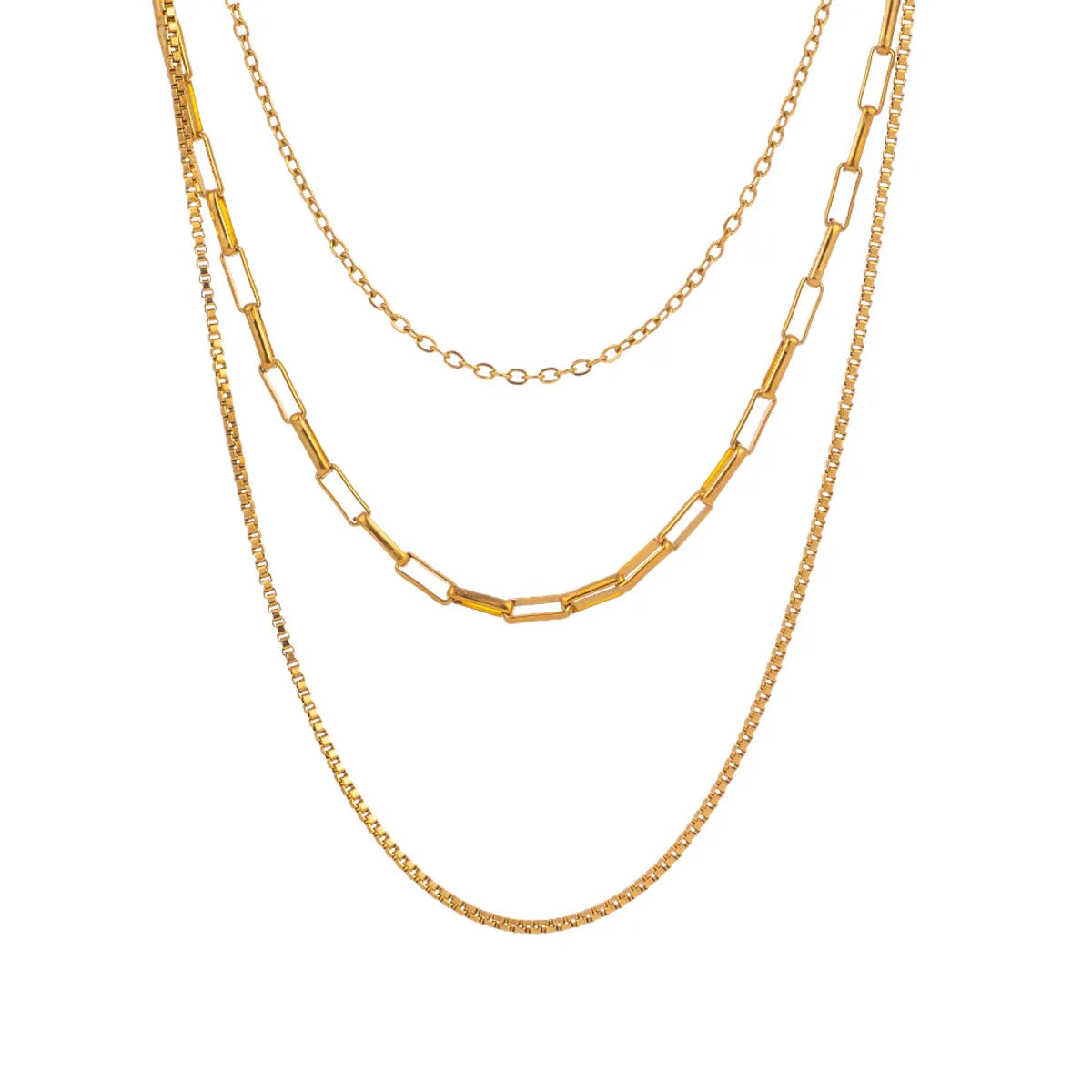 304 Stainless Steel 18K Gold Plated Simple Style Plating Chain Solid Color Three Layer Necklace