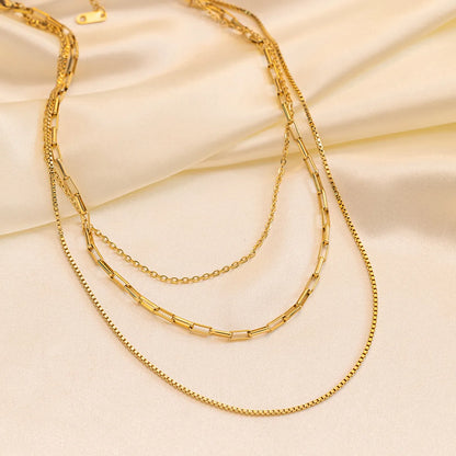 304 Stainless Steel 18K Gold Plated Simple Style Plating Chain Solid Color Three Layer Necklace