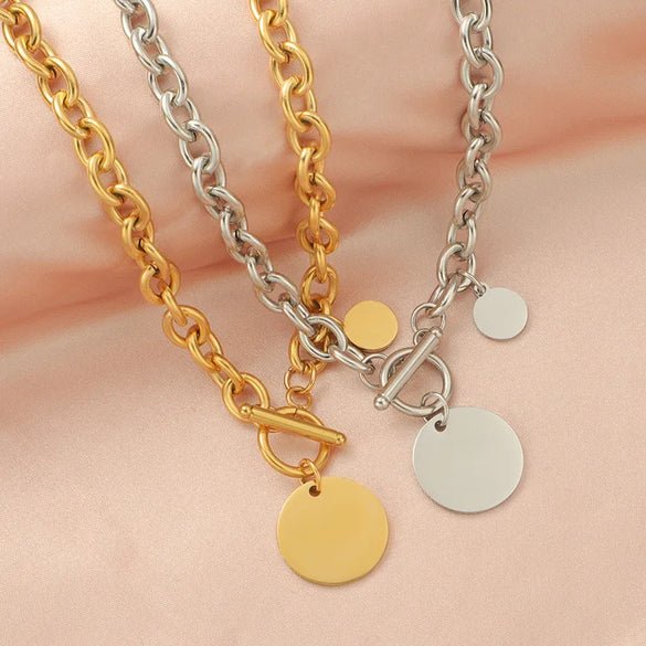 Wholesale Jewelry Simple Style Customization Laser Engraving Solid Color Titanium Steel 18K Gold Plated Plating Pendant Necklace