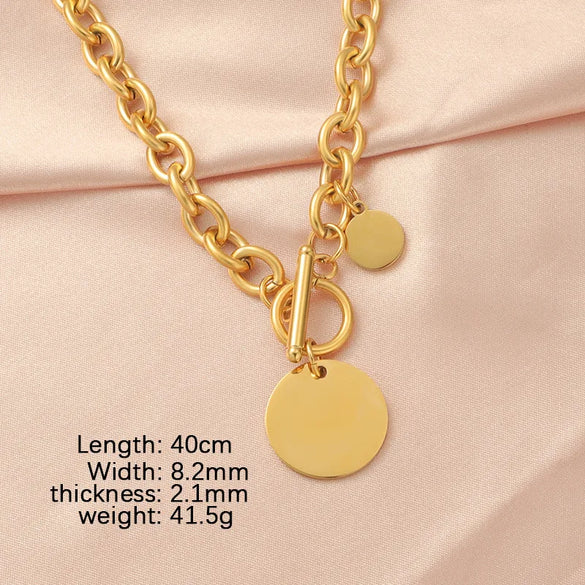 Wholesale Jewelry Simple Style Customization Laser Engraving Solid Color Titanium Steel 18K Gold Plated Plating Pendant Necklace