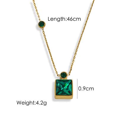 304 Stainless Steel 14K Gold Plated Simple Style Inlay Square Zircon Pendant Necklace