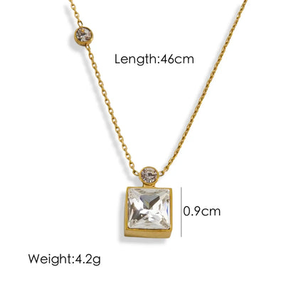 304 Stainless Steel 14K Gold Plated Simple Style Inlay Square Zircon Pendant Necklace