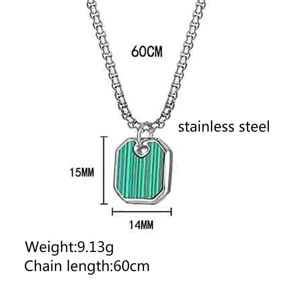 304 Stainless Steel 18K Gold Plated Simple Style Plating Inlay Square Malachite Pendant Necklace