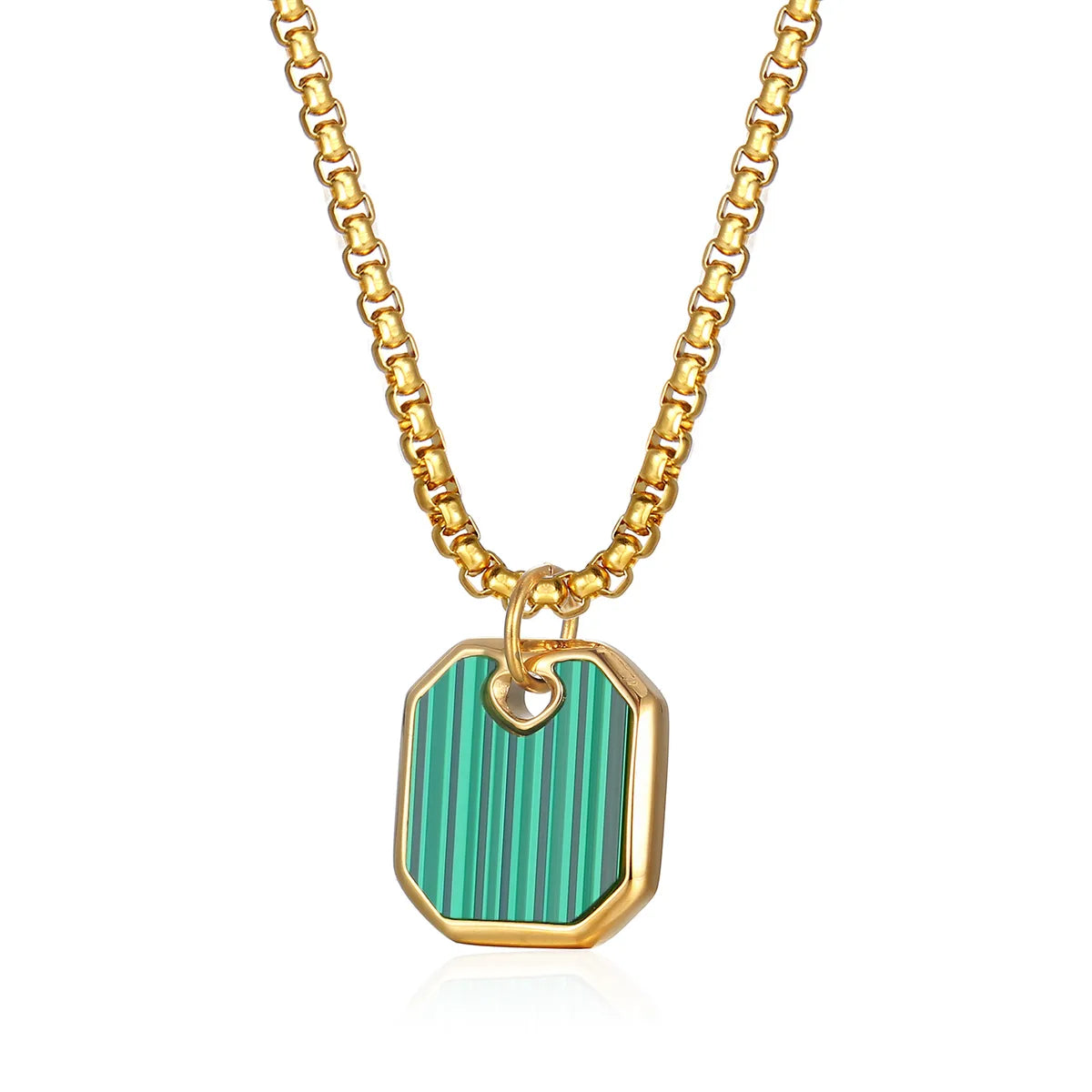 304 Stainless Steel 18K Gold Plated Simple Style Plating Inlay Square Malachite Pendant Necklace