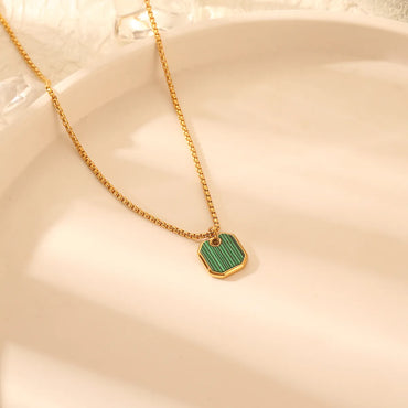 304 Stainless Steel 18K Gold Plated Simple Style Plating Inlay Square Malachite Pendant Necklace