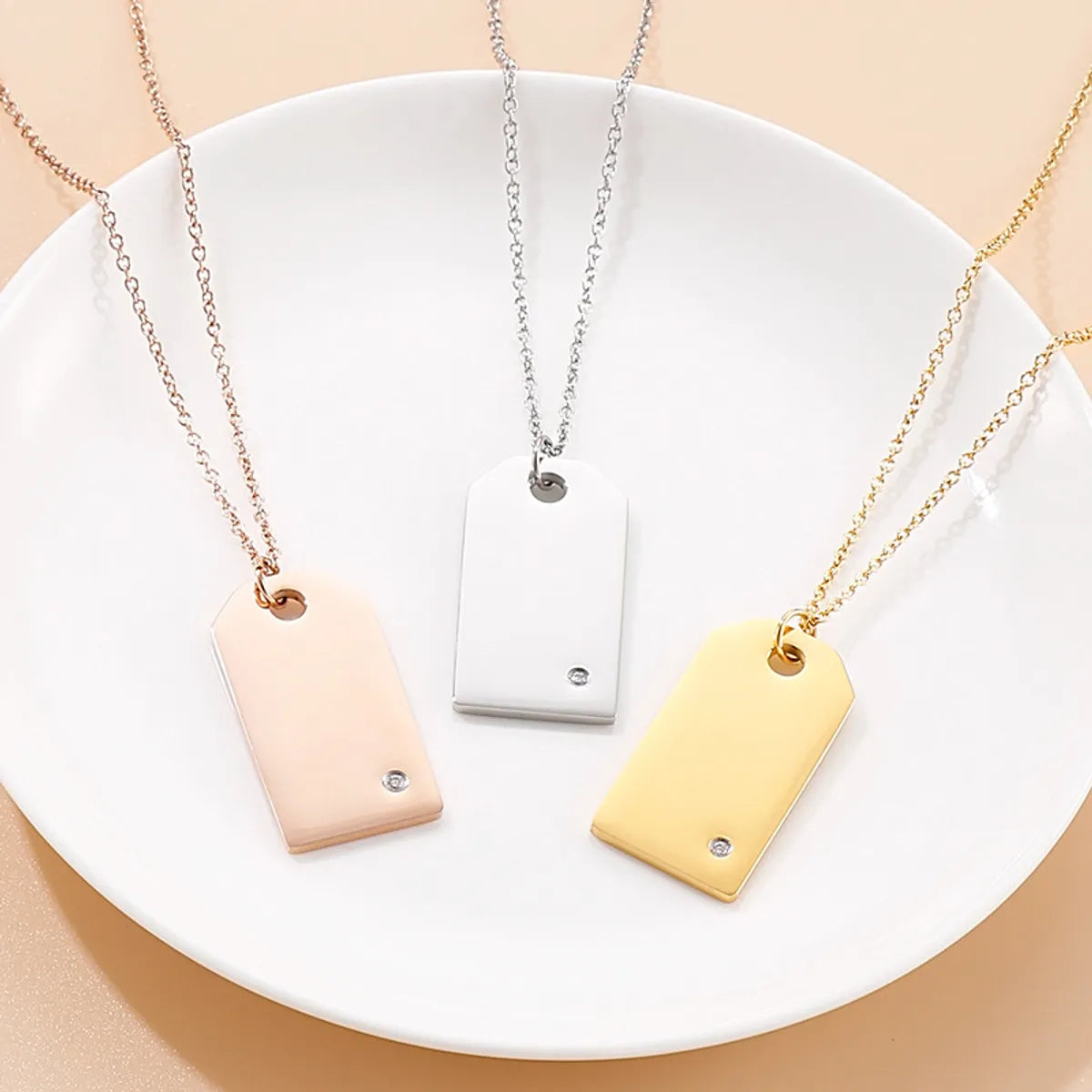 Wholesale Simple Style Square Stainless Steel Titanium Steel Inlay Zircon Pendant Necklace