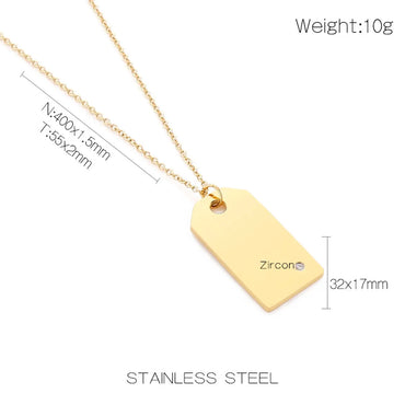 Wholesale Simple Style Square Stainless Steel Titanium Steel Inlay Zircon Pendant Necklace