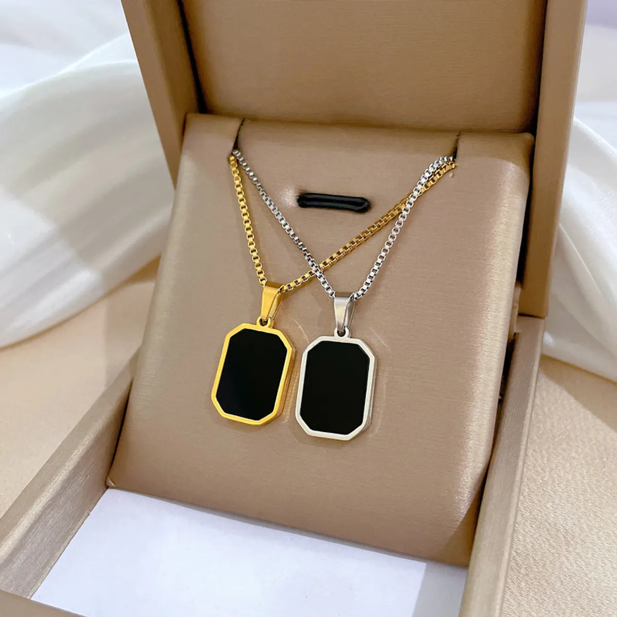 Simple Style Square Titanium Steel Plating Pendant Necklace