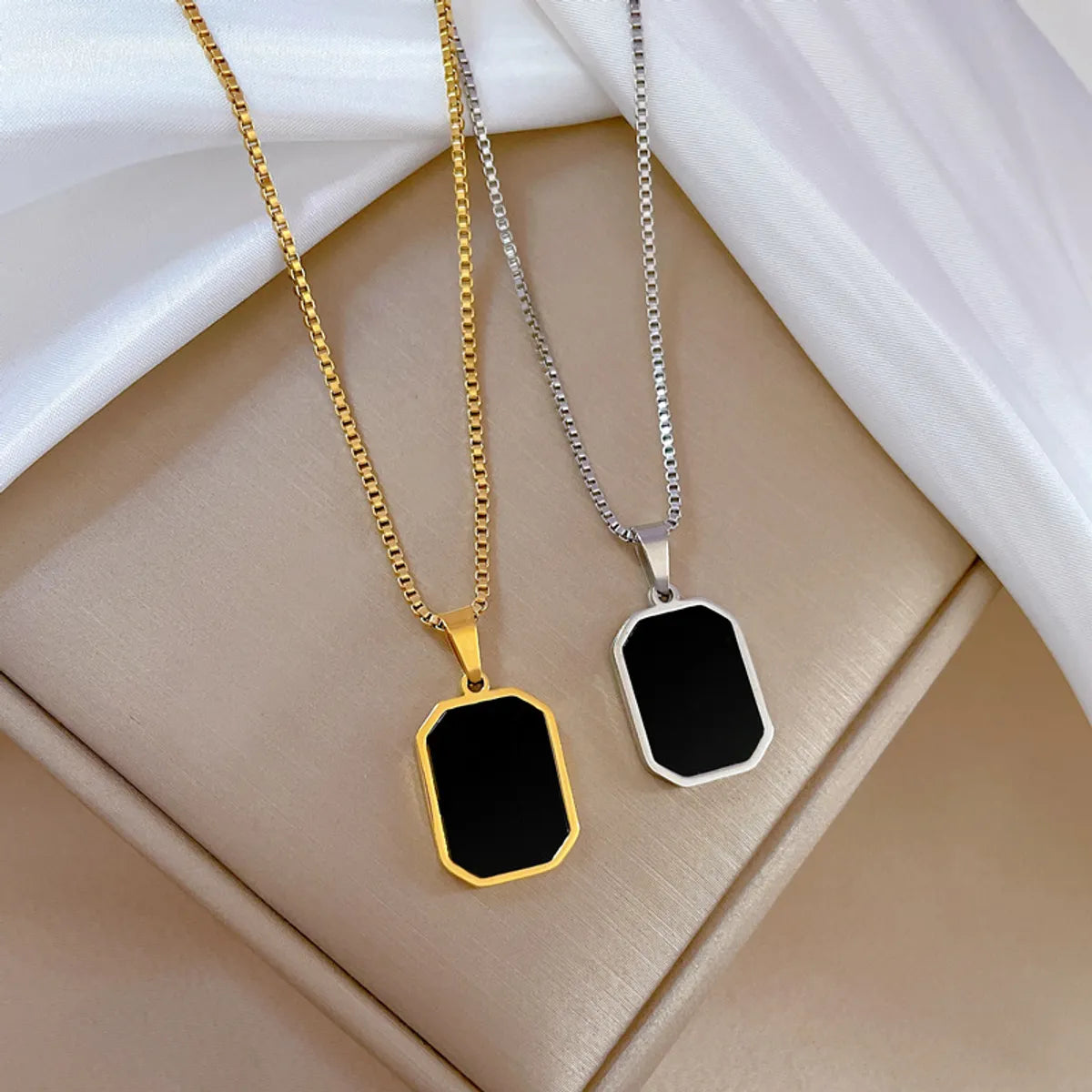 Simple Style Square Titanium Steel Plating Pendant Necklace