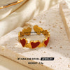 Wholesale Simple Style Stainless Steel Red Oil Dropping Love And Bow Ring With Electroplating Geometric And Heart Shape For Ladies And Unisex