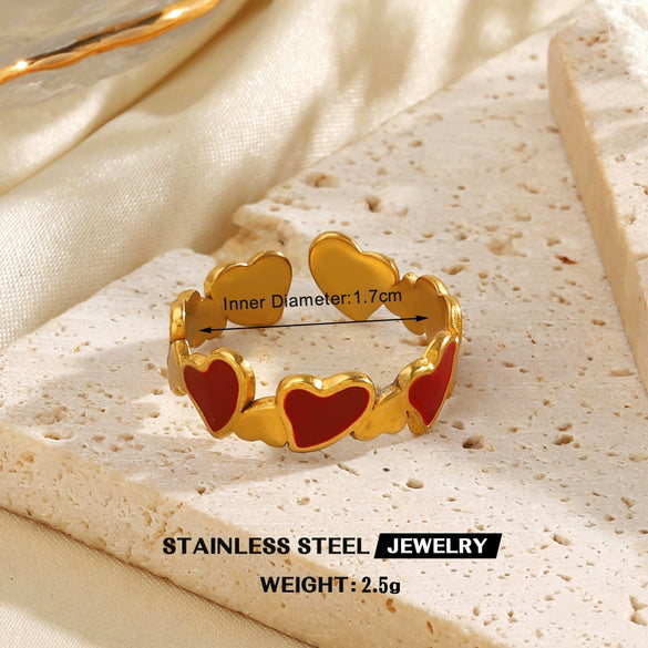 Wholesale Simple Style Stainless Steel Red Oil Dropping Love And Bow Ring With Electroplating Geometric And Heart Shape For Ladies And Unisex