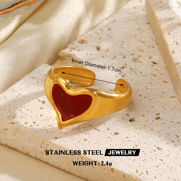 Wholesale Simple Style Stainless Steel Red Oil Dropping Love And Bow Ring With Electroplating Geometric And Heart Shape For Ladies And Unisex