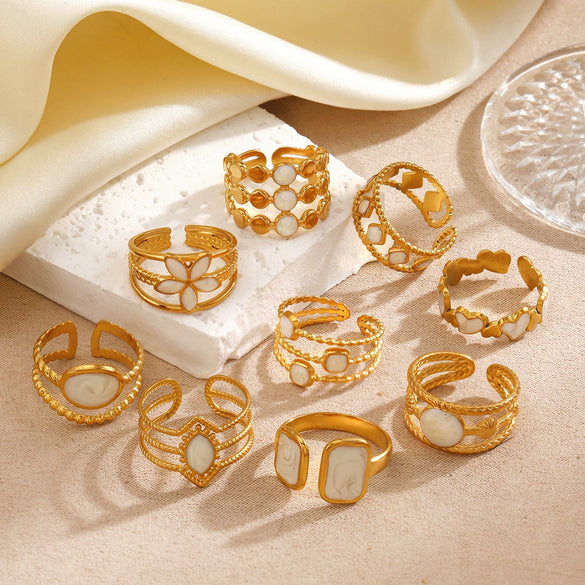 Wholesale Simple Style Stainless Steel White Oil Drop Round Ring For Women With Geometric Pattern And Electroplating