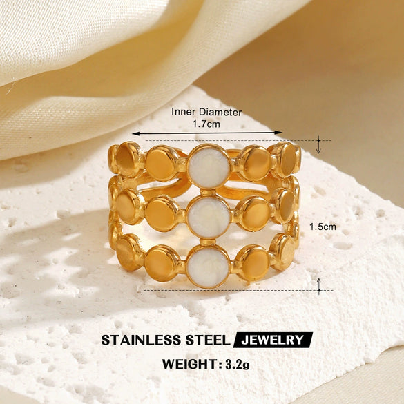 Wholesale Simple Style Stainless Steel White Oil Drop Round Ring For Women With Geometric Pattern And Electroplating