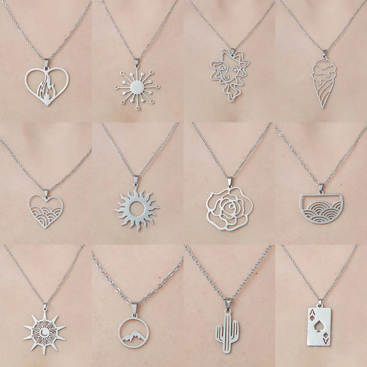 201 Stainless Steel Simple Style Polishing Plating Star Heart Shape Flower Pendant Necklace