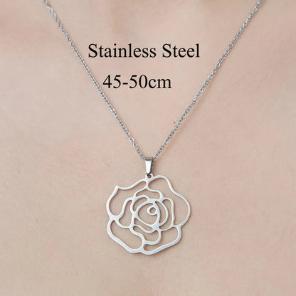 201 Stainless Steel Simple Style Polishing Plating Star Heart Shape Flower Pendant Necklace