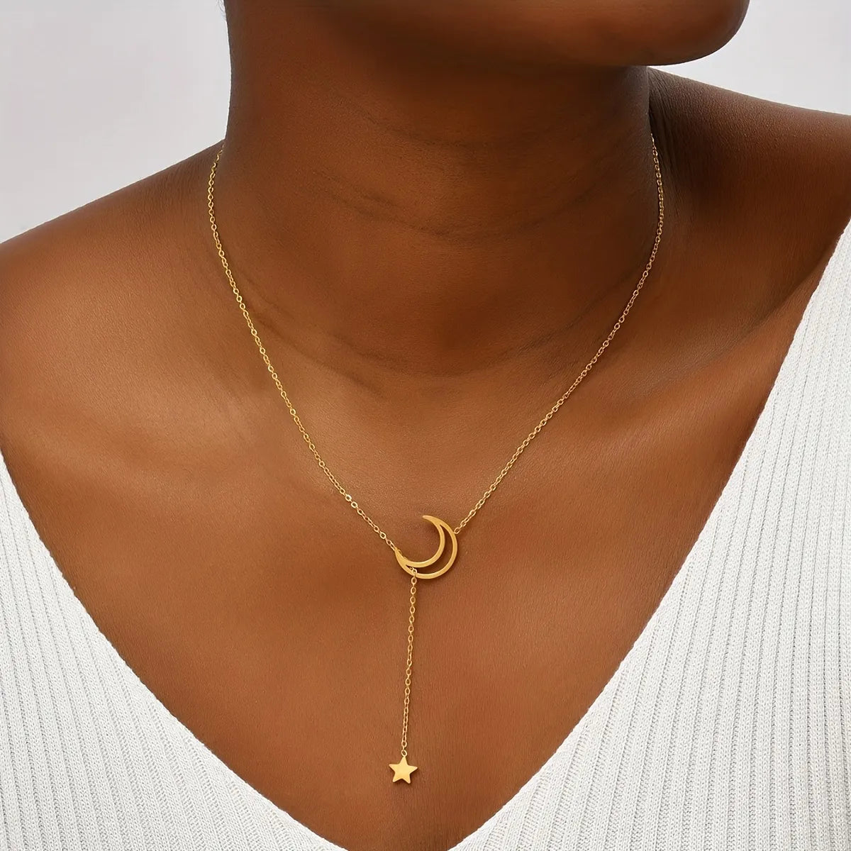 Wholesale Simple Style Star Moon Stainless Steel 14k Gold Plated Necklace