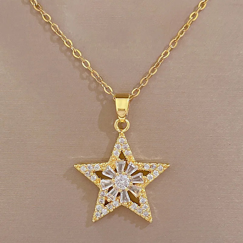 Titanium Steel Copper Simple Style Plating Inlay Star Artificial Gemstones Earrings Necklace