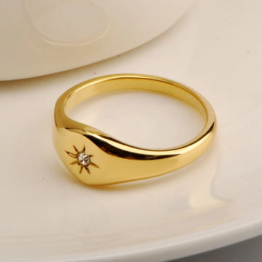 Simple Style Star Titanium Steel Plating Inlay Rhinestones Rings