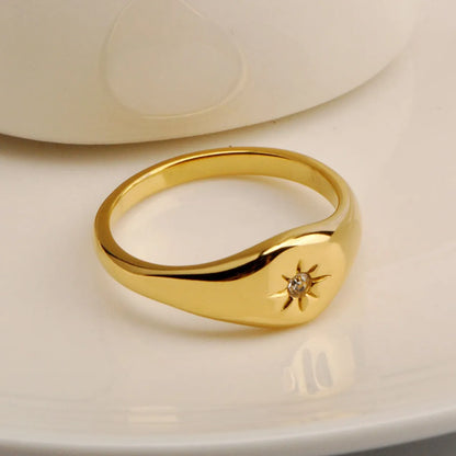 Simple Style Star Titanium Steel Plating Inlay Rhinestones Rings