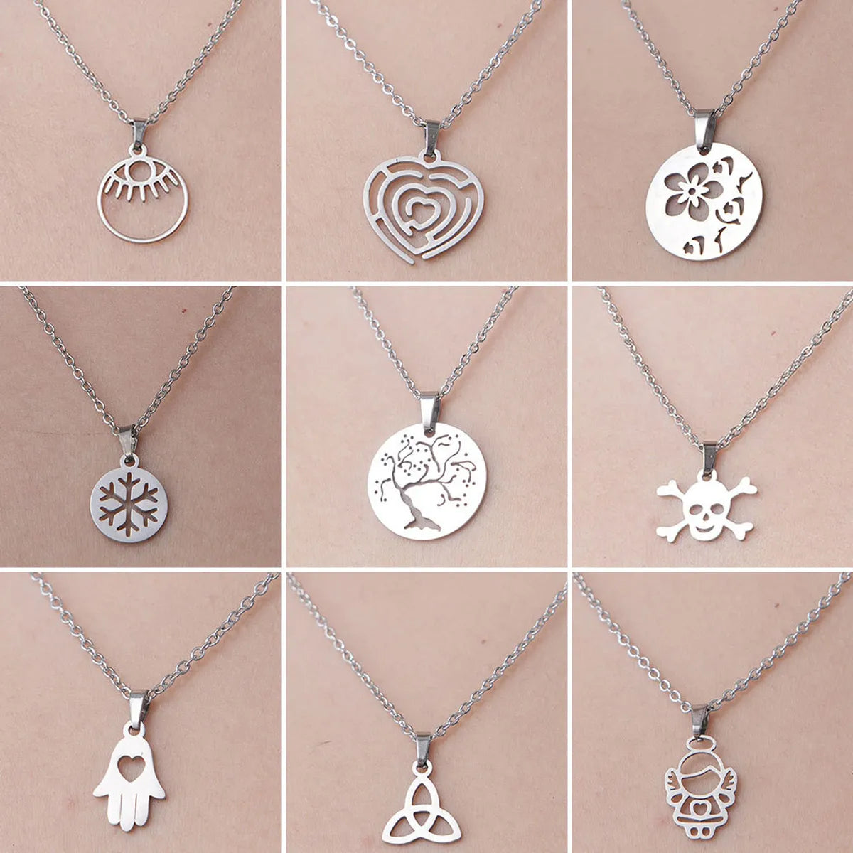 201 Stainless Steel Simple Style Polishing Plating Tree Snowflake Skull Pendant Necklace