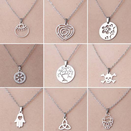 201 Stainless Steel Simple Style Polishing Plating Tree Snowflake Skull Pendant Necklace