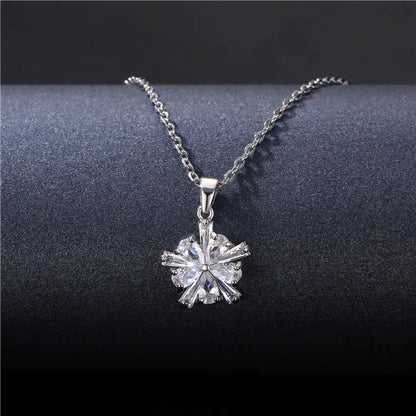 Stainless Steel Titanium Steel White Gold Plated Simple Style Plating Inlay Water Droplets Flower Zircon Pendant Necklace