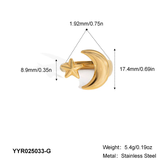 Wholesale Simple Temperament Moon Star Opening Ring In Stainless Steel With Geometric Design And Pvd Furnace Vacuum Real Gold Plating For Women