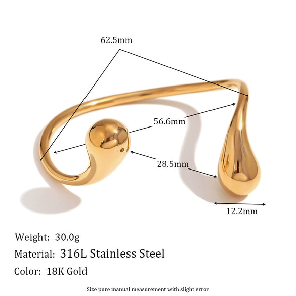 Wholesale Simple Temperament Niche Stainless Steel 18K Gold Plated Double Water Drop Head Open Bracelet For Women