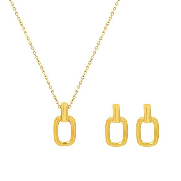 Wholesale Simple Temperament Oval Pendant Necklace And Earrings Jewelry Set In Stainless Steel With Gold Plated Treatment For Women