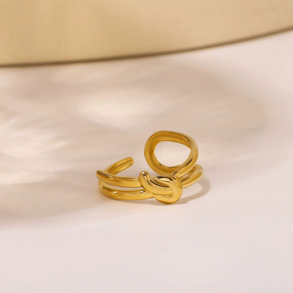 Wholesale Simple Texture Geometric Knot Open Stainless Steel Ring With Electroplating For Unisex