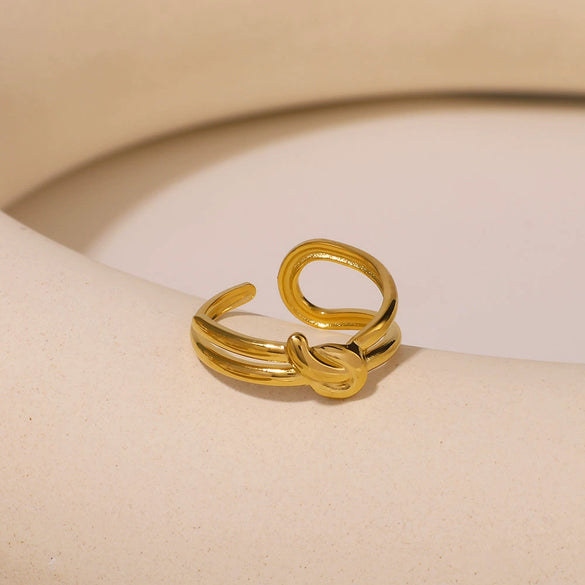 Wholesale Simple Texture Geometric Knot Open Stainless Steel Ring With Electroplating For Unisex