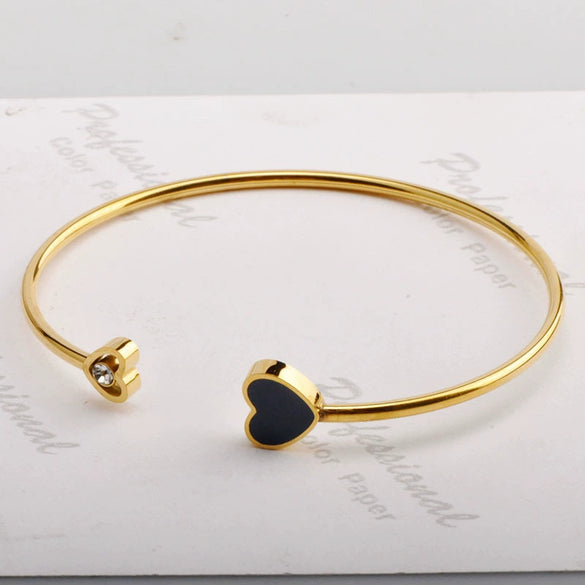 Wholesale Simple Titanium Steel Goldplated Open Elastic Love Couple Bracelet With Diamond Embedded
