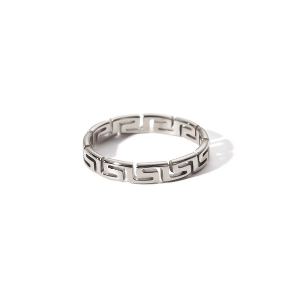 Wholesale Simple Titanium Steel Ring With Geometric Great Wall Pattern And Pvd Furnace Real Gold Plating For Women