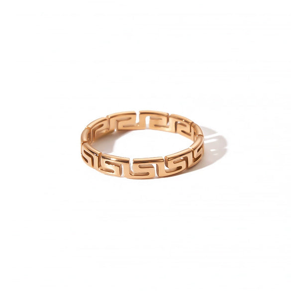 Wholesale Simple Titanium Steel Ring With Geometric Great Wall Pattern And Pvd Furnace Real Gold Plating For Women