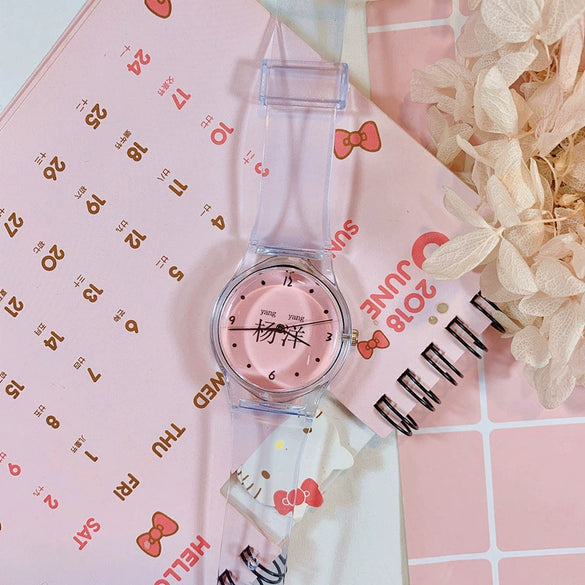 Wholesale Simple Transparent Cartoon Style Plastic And Silicone Watch With Heart Shape For Girls