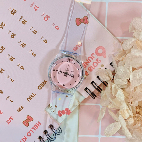 Wholesale Simple Transparent Cartoon Style Plastic And Silicone Watch With Heart Shape For Girls