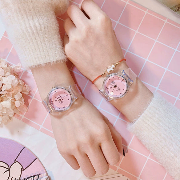 Wholesale Simple Transparent Cartoon Style Plastic And Silicone Watch With Heart Shape For Girls