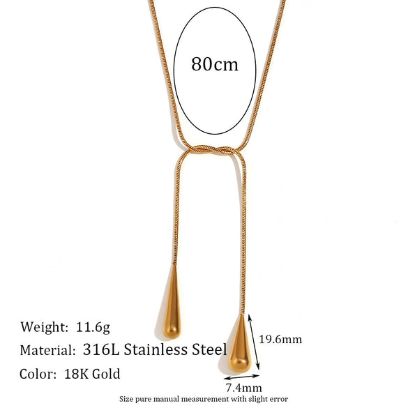 Wholesale Simple Two End Water Drop Snake Chain Necklace In Stainless Steel With Geometric Pattern And 18K Gold Electroplated Finish For Women