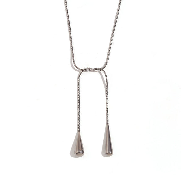 Wholesale Simple Two End Water Drop Snake Chain Necklace In Stainless Steel With Geometric Pattern And 18K Gold Electroplated Finish For Women