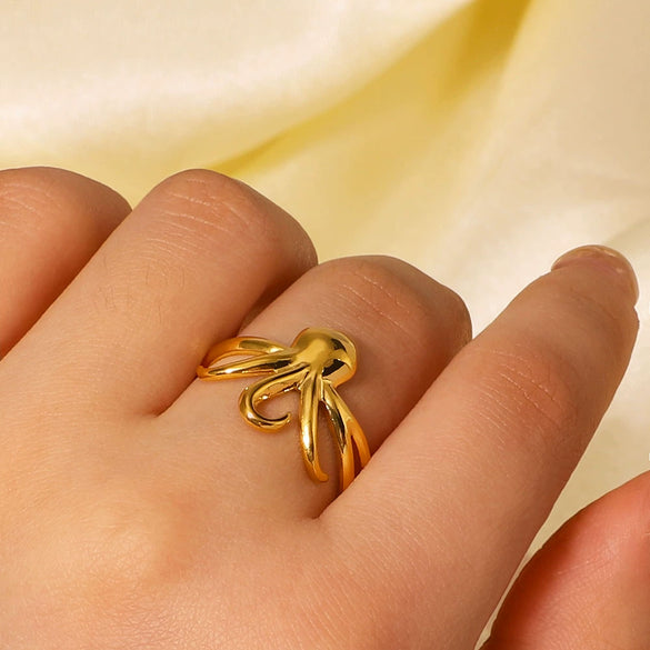 Wholesale Simple Unisex Rings In Ins Style With Octopus Design Made Of Stainless Steel And Electroplated