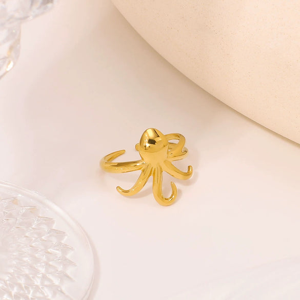 Wholesale Simple Unisex Rings In Ins Style With Octopus Design Made Of Stainless Steel And Electroplated