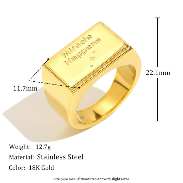 Wholesale Simple Versatile Cool Style Geometric Stainless Steel 18K Gold Plated Square Ring For Women