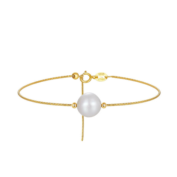 Wholesale Simple Versatile S925 Sterling Silver Freshwater Pearl Bracelet With 14K Gold Electroplating For Women