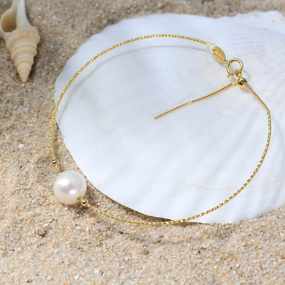 Wholesale Simple Versatile S925 Sterling Silver Freshwater Pearl Bracelet With 14K Gold Electroplating For Women